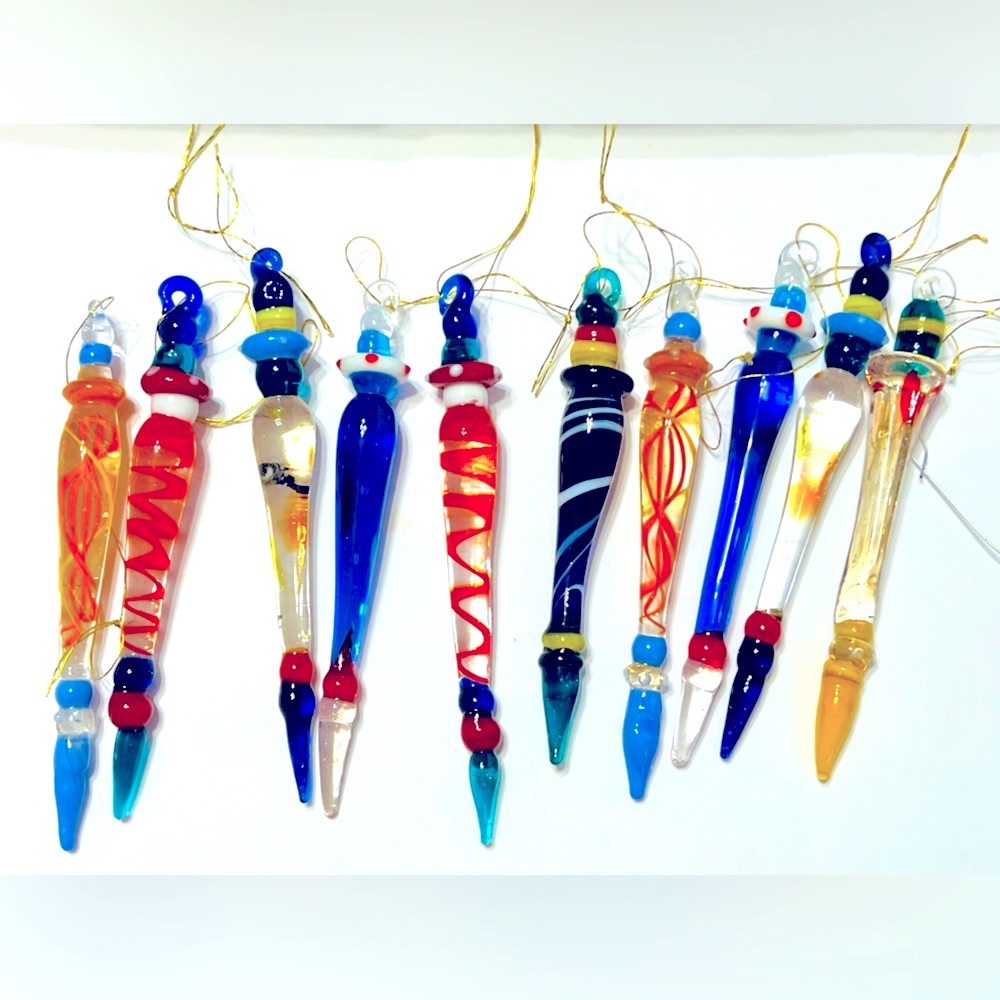 Art Glass Icicle Ornament Multicolor Lot of 10